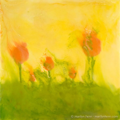 Poppies in Blowing Dust - Encaustic painting by Marilyn Fenn