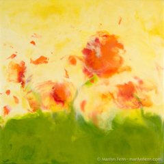 Poppies in a Windstorm - Encaustic painting by Marilyn Fenn