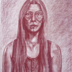 Self Portrait 01 - Conte crayon drawing by Marilyn Fenn