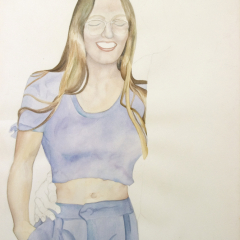 Self Portrait with Phantom Boyfriend - Watercolor painting by Marilyn Fenn