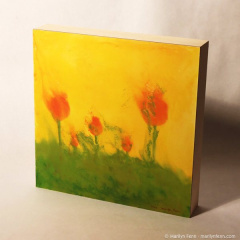 Poppies in Blowing Dust, Giclee print, mounted on a 2" deep wood box, 12" x 12", © 2007 Marilyn Fenn