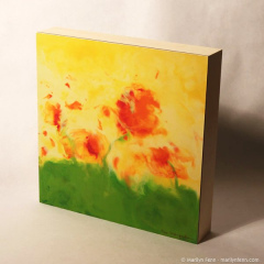 Poppies in a Windstorm, Giclee print, mounted on a 2" deep wood box, 12" x 12", © 2007 Marilyn Fenn