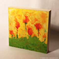 Stoic Poppies in an Earthquake, Giclee print, mounted on a 2" deep wood box, 12" x 12", © 2007 Marilyn Fenn