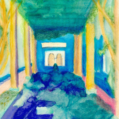 Moroccan Garden - Watercolor crayon sketch by Marilyn Fenn
