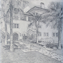Courtyard at UT Architecture Building - Pencil drawing by Marilyn Fenn