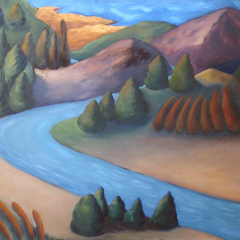 Over Oxbow - Oil and sand painting by Marilyn Fenn