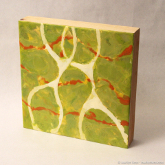 Happy Together - small abstract mixed media with encaustic painting by Marilyn Fenn