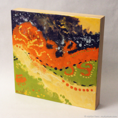 Number One Campfire - small abstract encaustic painting by Marilyn Fenn