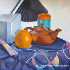 Still Life with Teapot and Orange - Oil Painting by Marilyn Fenn