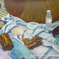 Still Life with Umbrella and Phone - Oil Painting by Marilyn Fenn