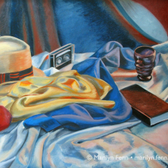 Under Red Umbrella - Oil Painting by Marilyn Fenn
