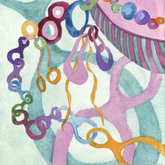 Another Link in the Chain - Small abstract painting on paper by Marilyn Fenn