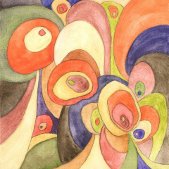 Hippie Nouveau - Small abstract painting on paper by Marilyn Fenn