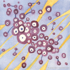 Get Em!  - Small abstract painting on paper by Marilyn Fenn