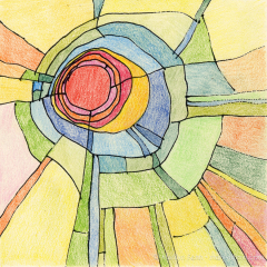 Sun Rose Sketch (Homage to Lee B. 05) - Small abstract painting on paper by Marilyn Fenn