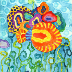 Octopus Garden - Small abstract painting on paper by Marilyn Fenn