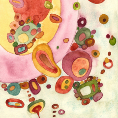 Orbit - Small abstract painting on paper by Marilyn Fenn