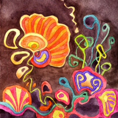 The Caterpillars Lair - Small abstract painting on paper by Marilyn Fenn