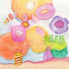 Underwater Scene - Small abstract painting on paper by Marilyn Fenn