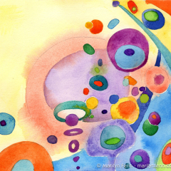 We ve Got Company - Small abstract painting on paper by Marilyn Fenn